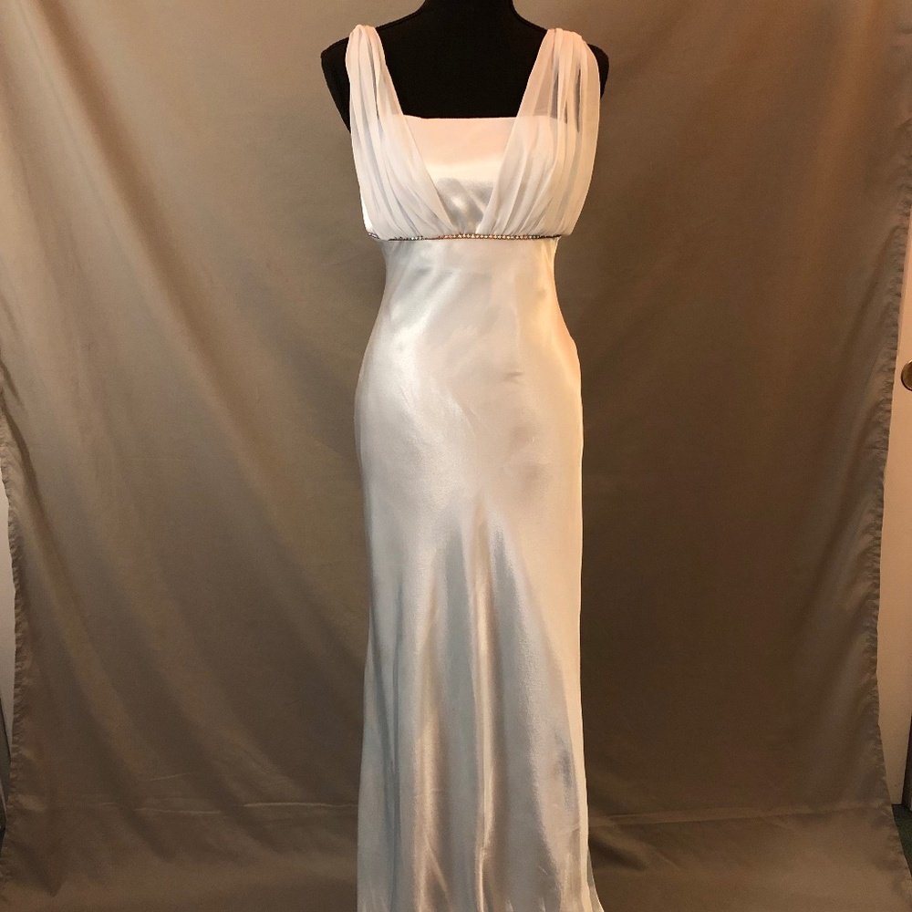 Baby Blue/Silver Floor Length Satin Formal Dress